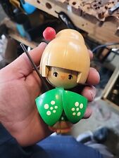 Vintage Wooden Kokeshi Doll Made In Japan Green Red Parasol picture