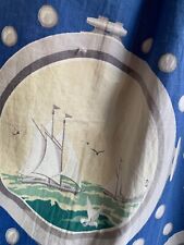 True Vintage 1930s Nautical Novelty Print Curtain Set 2 Portholes Ships Birds picture