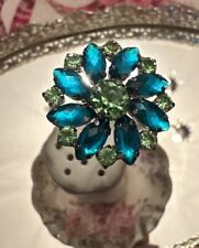 Beautiful Antique/Vintage Style  Handcrafted Hatpin-Aqua &Green Rhinestone head picture