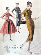 Vintage 1950 Dress Pattern FITTED DRESS Slim Skirt Full Skirt Butterick 7942 S11 picture
