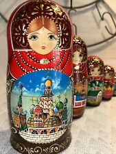Russian Architecture Hand Painted Matryoshka Nesting Doll - 5 Pce - 7” Signed picture