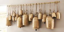 Set of 15 Handmade Rustic Vintage Lucky Cow Bells On Rope Wall Hanging picture