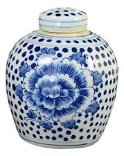 Festcool Antique Style Blue and White Porcelain Flowers Ceramic Covered Jar V... picture