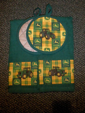 John Deere tractor plaid kitchen towels and potholders picture