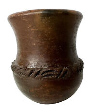 NAVAJO Native American Pottery Pitched Clay Pot Rope Patter Black Brown 2.5Wx3T picture