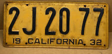 RARE 1932  (-CALIFORNIA)   ( 2J 20 77 )    LICENSE PLATE- VINTAGE picture