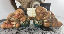 2 Asian Wooden Sculptures,  Boy & Girl Sleeping Special Jeweled Edition. Bookend picture