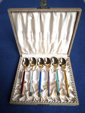 Gorgeous Vintage A. MICHELSEN DENMARK Sterling Silver & Enamel Spoon Set of 6 picture