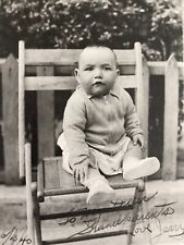 5x7 Vintage 1940s Portrait Photo Adorable Chubby Toddler Baby Sitting on Chair picture
