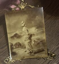 Antique Brass & Glass Frame Lady in Bonnet Print picture