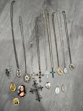 Vintage Lot 17 pc Religious Crucifix, Jesus, Cross, Charm, Pendant Necklace, Pin picture
