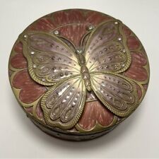Vintage Y2K Enamel Butterfly Mirrored Jewelry Box, Pink, Purple, Rhinestone picture