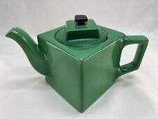 Tea Pot Coffee GREEN Black SQUARE LID HANDLE AVCO USA Porcelain Antique RARE picture