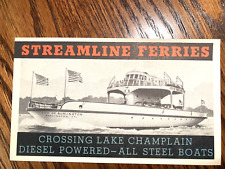 Original C 1940's Streamline Plattsburg Burl. VT Ferry Map Across Lake Champlain picture