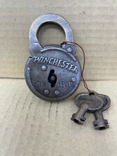 Winchester Firearms Logo Padlock, Steel Lock, Antique Finish with 2 Keys picture