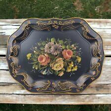 Antique Victorian TOLEWARE Floral Flower Hand PAINTED TRAY LARGE 27x21 picture