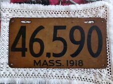Antique 1918 Massachusetts License Plate 46,590.Mass. Blue Numbers On White picture