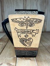 8.5” Laurel Burch Ganz Stoneware Pitcher Bella Casa Ceramic Aztec Vintage Rare picture