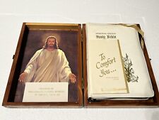 Holy Bible Leather Bound Zipper W/CrossClosure in Cedar Box Case 1974 Bible picture