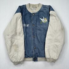 Vintage Disney Tinkerbell Embroidered Denim Varsity Jacket Size Medium Khaki picture