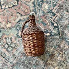 Antique Wicker Wrapped Demi John Demijohn Bottle Vintage European Wine Basket picture