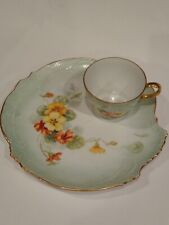 Porcelain Plate and Tea Cup Luncheon Tea Set Floral Flowers Yellow and Orange picture