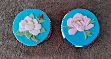 Lot Of 2 Vintage Fabric Covered Trinket Boxes with Lids - Silk Japanese picture