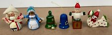 Vintage Lot Of 6 Painted Wooden Christmas Ornaments Bell, Jack in the box, clown picture