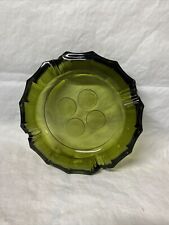 8” VINTAGE Large Green Glass American Crest Etched ASHTRAY picture