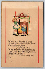 c1910s Santa Claus Merry Christmas Stockings Fireplace Poem Antique Postcard picture
