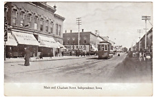 Main & Chatham Street, Independence Iowa~Vintage IA Postcard Street Car, Signage picture