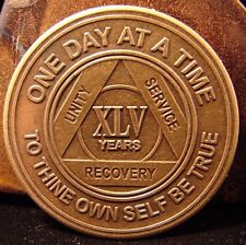 Alcoholics Anonymous AA 45 Year Bronze Medallion Token Coin Chip Sobriety Sober picture