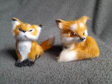 Vintage Set Of 2 Lifelike Faux Fur Fox Figurines picture