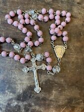Antique French Rosary Pink Glass Sterling Silver Chaplet 15” Sacred Heart picture
