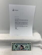 1987 FIRST EDITION $1 DISNEY DOLLAR MICKEY A SERIES WITH EMPLOYEE RELEASE LETTER picture
