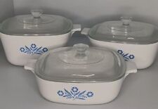Corning Ware Blue Cornflower Casserole Dish With Glass lid Set Of 3 picture