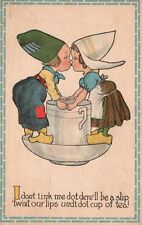 Vintage Postcard 1910's Kids Kissing Cute Little Lovers Comic Card With Border picture
