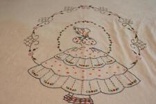 Vintage Embroidered Bedspread Coverlet with Colonial Lady 85