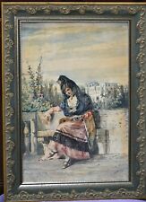 Antique Watercolor painting on paper by noted artist Adelchi deGrossi. ca 1880 picture