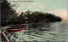 1910 Pine Lake Michigan MI Lake Boat Vintage Postcard L56 picture