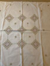 VINTAGE ANTIQUE QUALITY HAND EMBROIDERED LINEN TABLECLOTH 40” SQUARE TEA PARTY picture