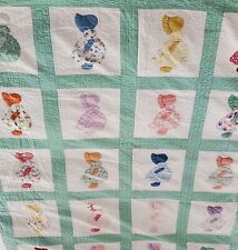 Vingtage Quilt 1930s Hand Stitched Hand Quilted 30s Scalloped 76x 86 Sun Bonnet picture