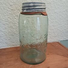 Antique Atlas Mason 's Patent Jar w/ Zn Top, Blue Glass, Quart picture