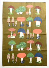 Vintage New Irish Linen Tea Towel Mushrooms Old Bleach Ireland NWT picture