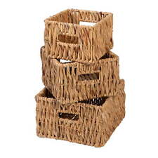 Set of 3 Square Nesting Wicker Baskets with Handles, Natural picture