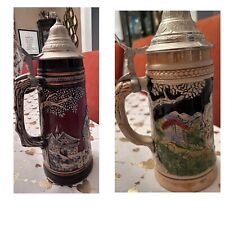 (2) Original Authentic WEST GERMANY LIDDED BEER STEINS DBGM picture