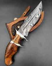 Custom handmade Damascus Steel Hunting Bowie Knife + Leather Sheath #knives picture