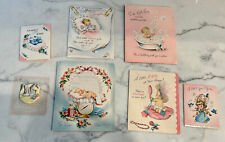 VINTAGE LATE 1940'S BEAUTIFUL WELCOME BABY GIRL GREETING CARDS --- LOT OF 7 picture
