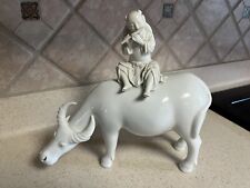 Vtg Chinese Boy Figure Seating on Water Buffalo Playing Flute 9” BLANC DE CHINE picture