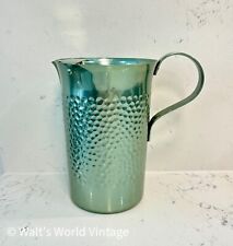 Vintage Mid Century Green Hammered Aluminum Pitcher picture